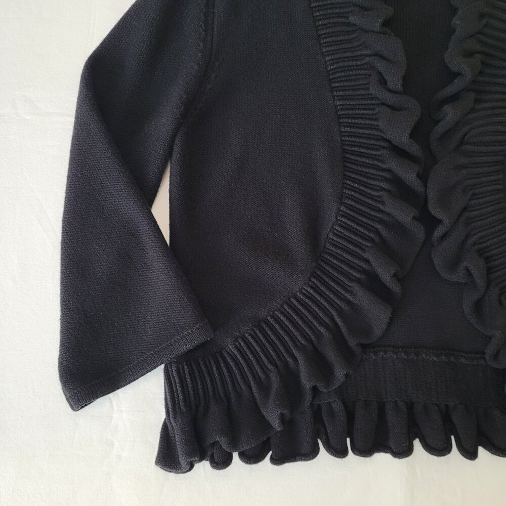 Ruby Rd Cardigan Black Ruffled Open Front 3/4 Sleeve Womens Large Boho Academia - Picture 8 of 10